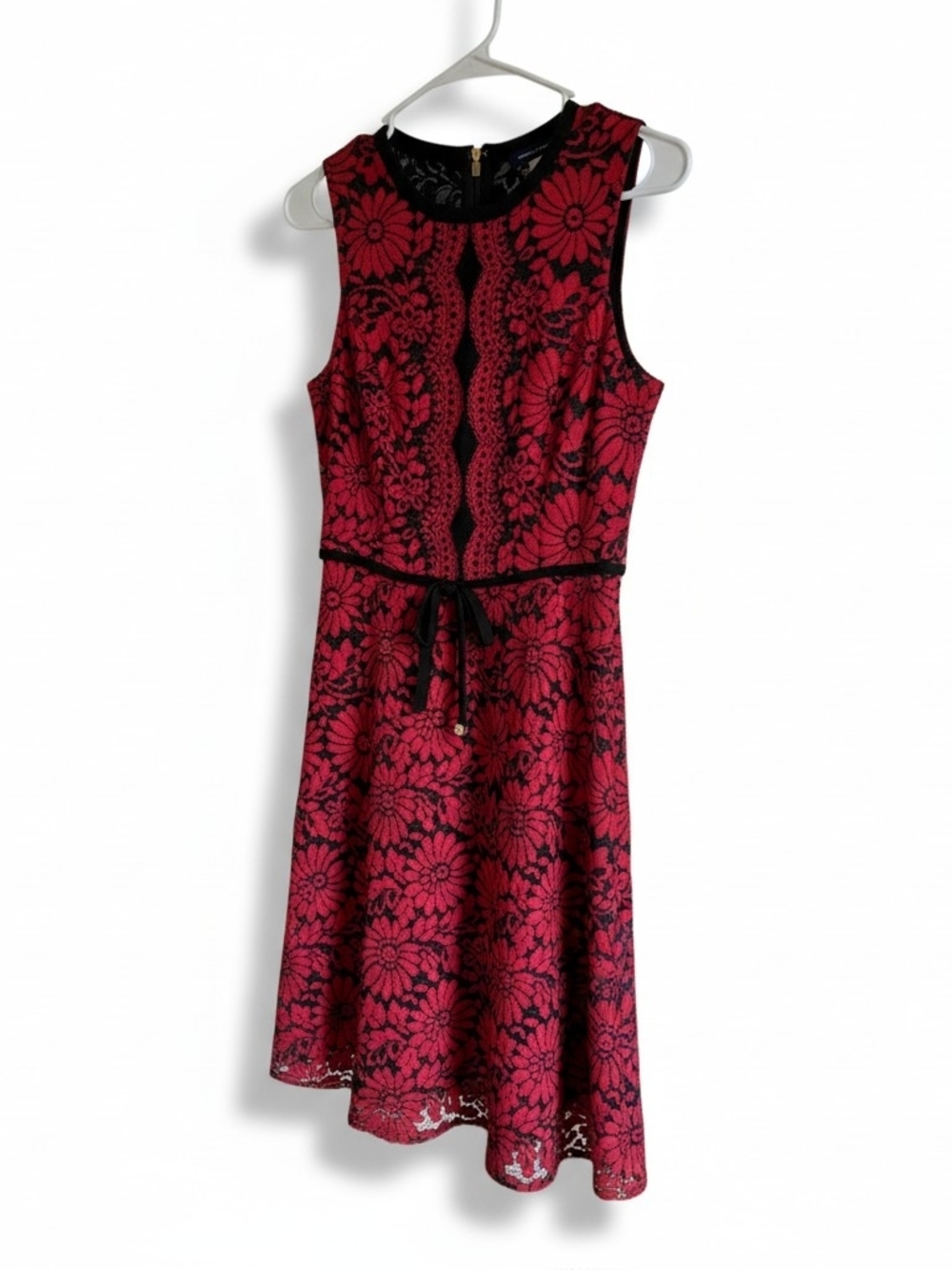 Tommy Hilfiger Red and Black Floral Lace Midi Dress
